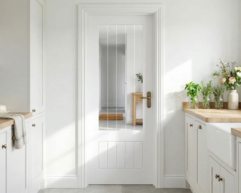 White Mexicano Three Quarter Glazed Door