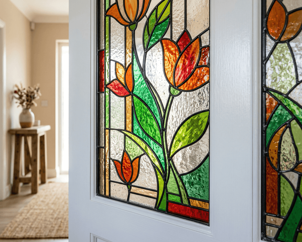 Modern stick on stained glass window