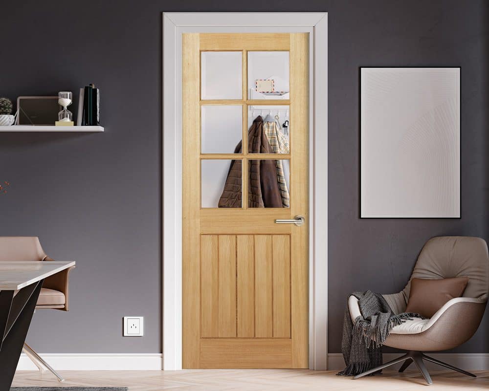 Mexicano Prefinished Oak 6L Door with Bevelled Glass Mexicano Prefinished Oak 6L Door with Bevelled Glass