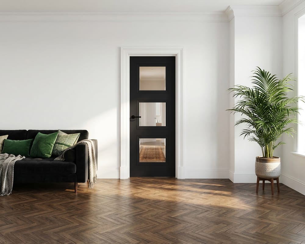 Antwerp Black Glazed 3 Light Door Antwerp Black Glazed 3 Light Door