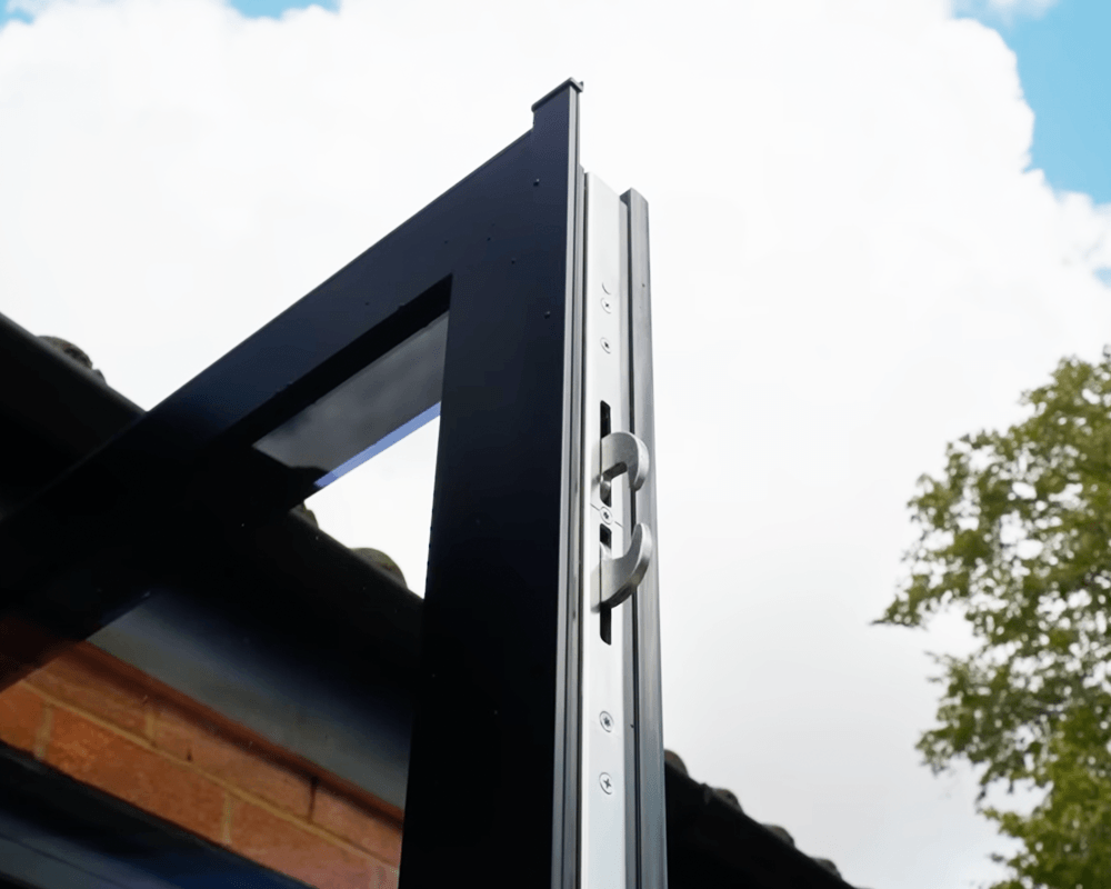 Locking detail on an external bifold door