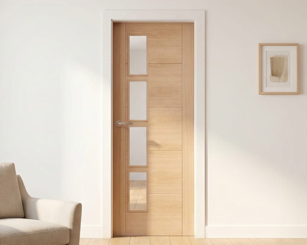 Vancouver Prefinished Oak Glazed 4 Light Offset Door