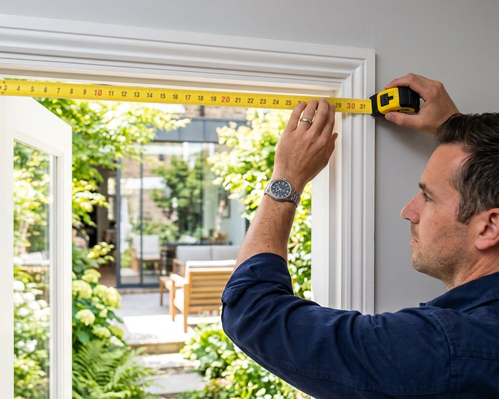 A man measuring a back door