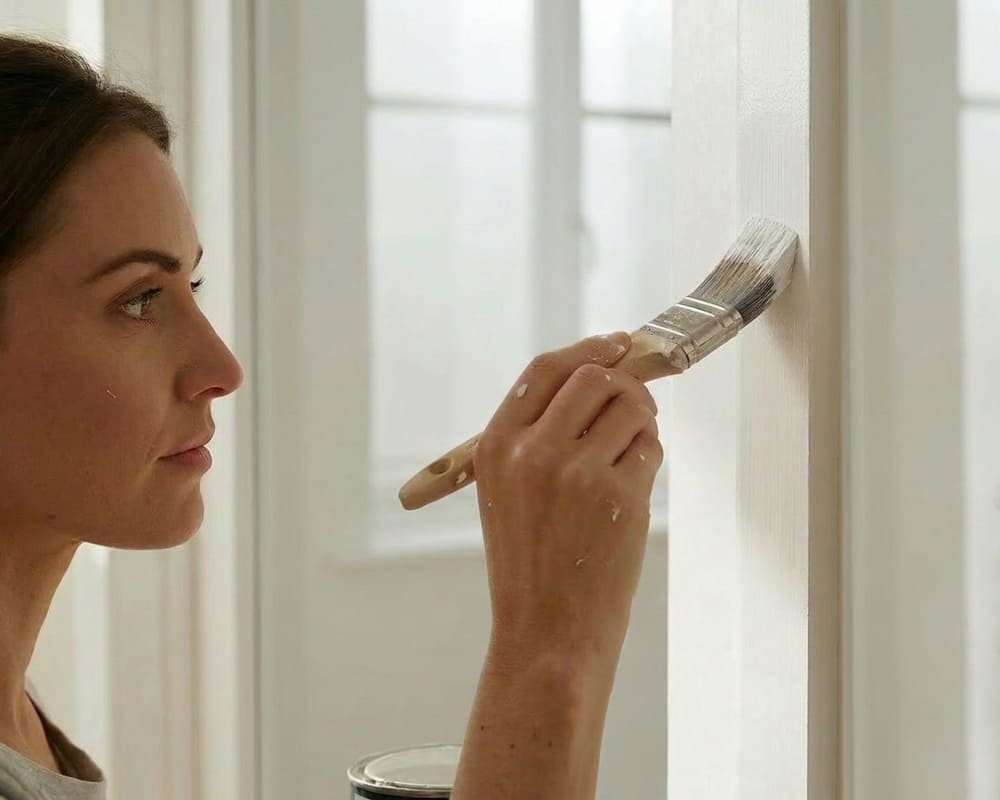 A lady painting internal doors white
