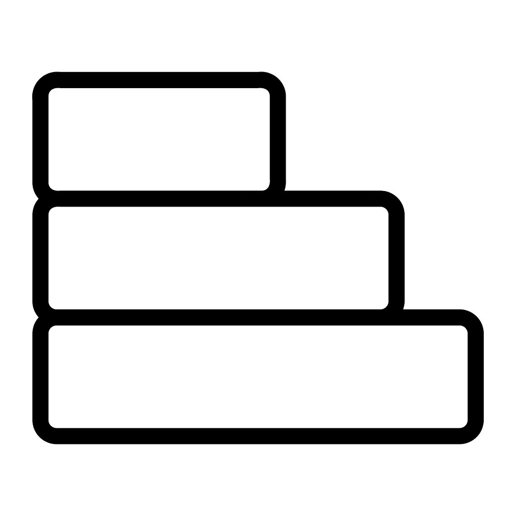 Three blocks lined on top of each other, each smaller than the previous in length
