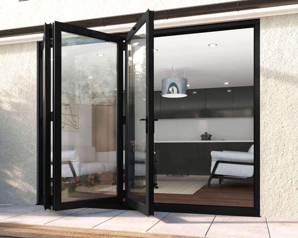 2700mm Revere Black Aluminium 3+0 Bifold Doors - Open Shot