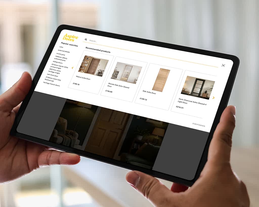 Person using the search function on Aspire Doors on an ipad