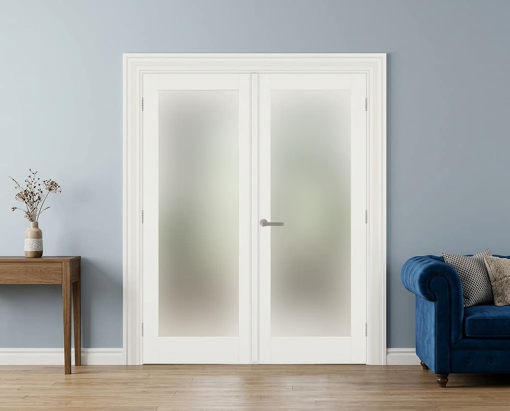 White Primed 1 Light Frosted French Door