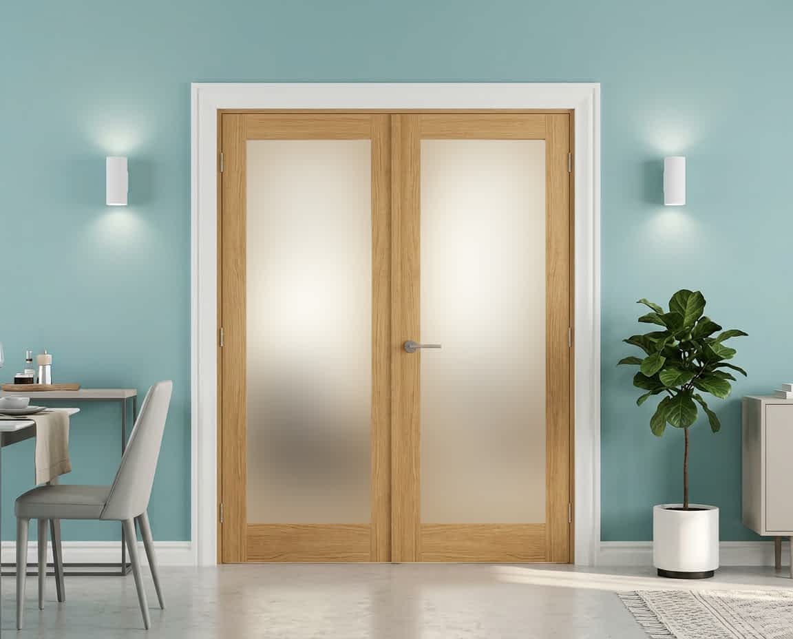 Unfinished Oak 1 Light Frosted French Door