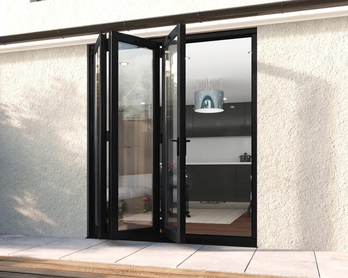 1800mm Revere Black Aluminium 3+0 Bifold Doors - Open Shot