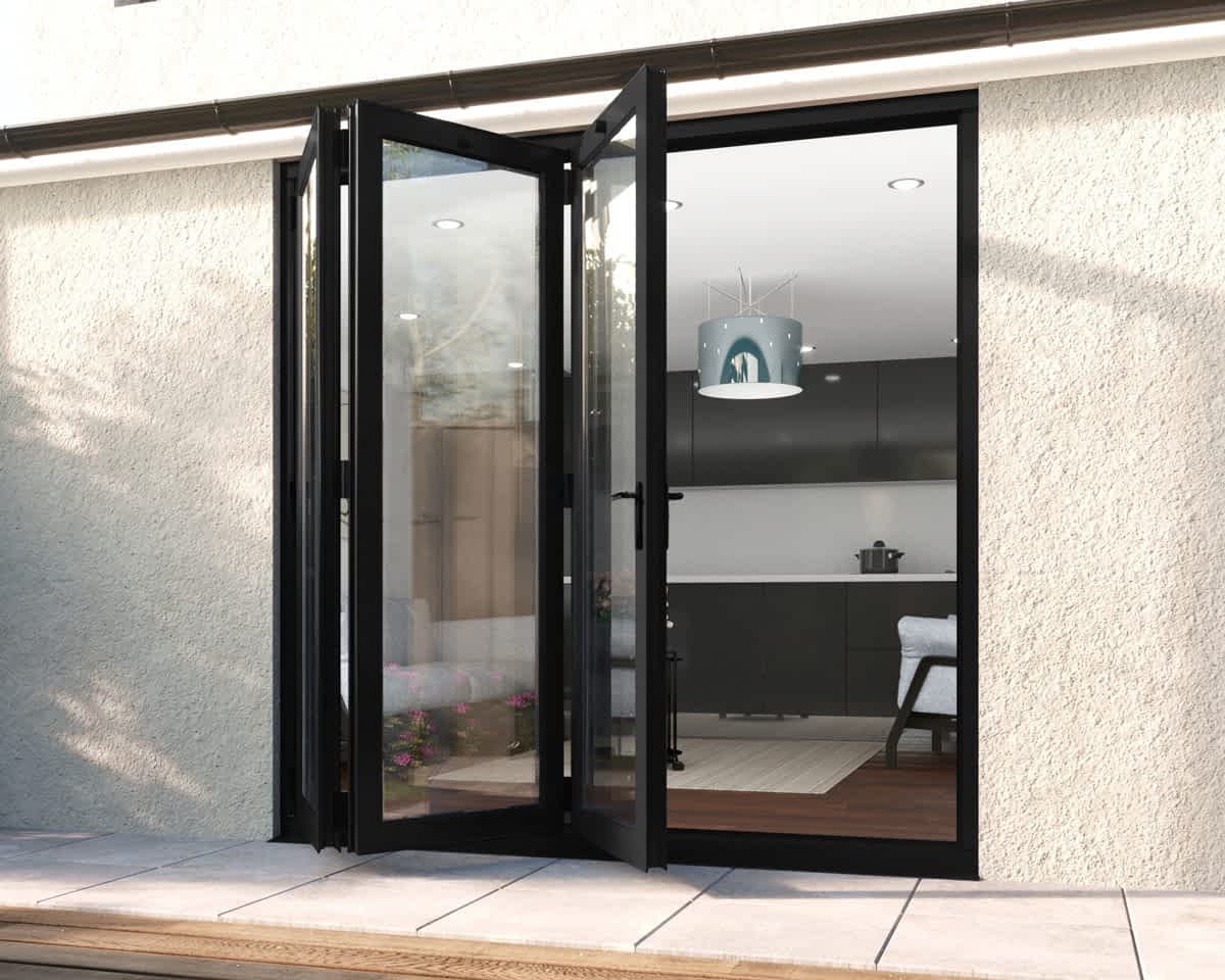 2100mm Revere Black Aluminium 3+0 Bifold Doors - Open Shot