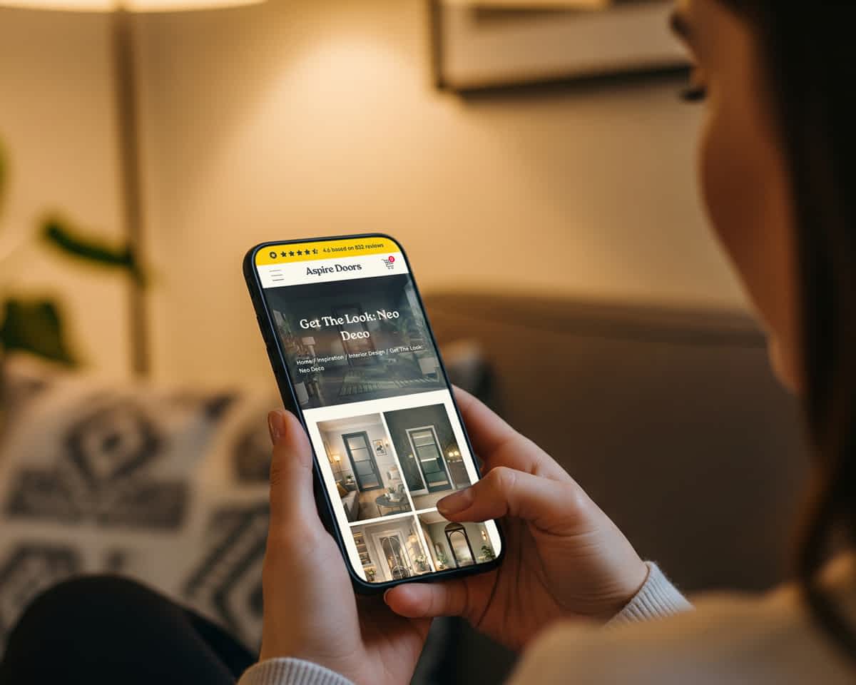 Person using the Aspire Doors inspiration page on an iphone