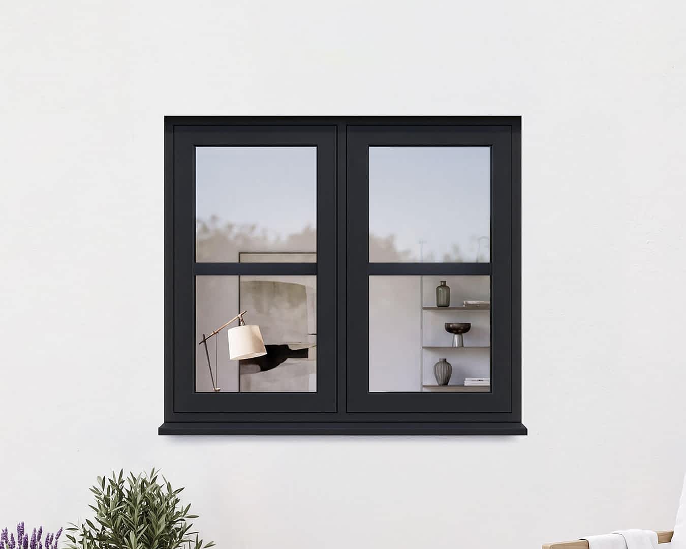 Revere Black Industrial Flush Casement Window 1190 x 1040 Side Fixed Side Opener