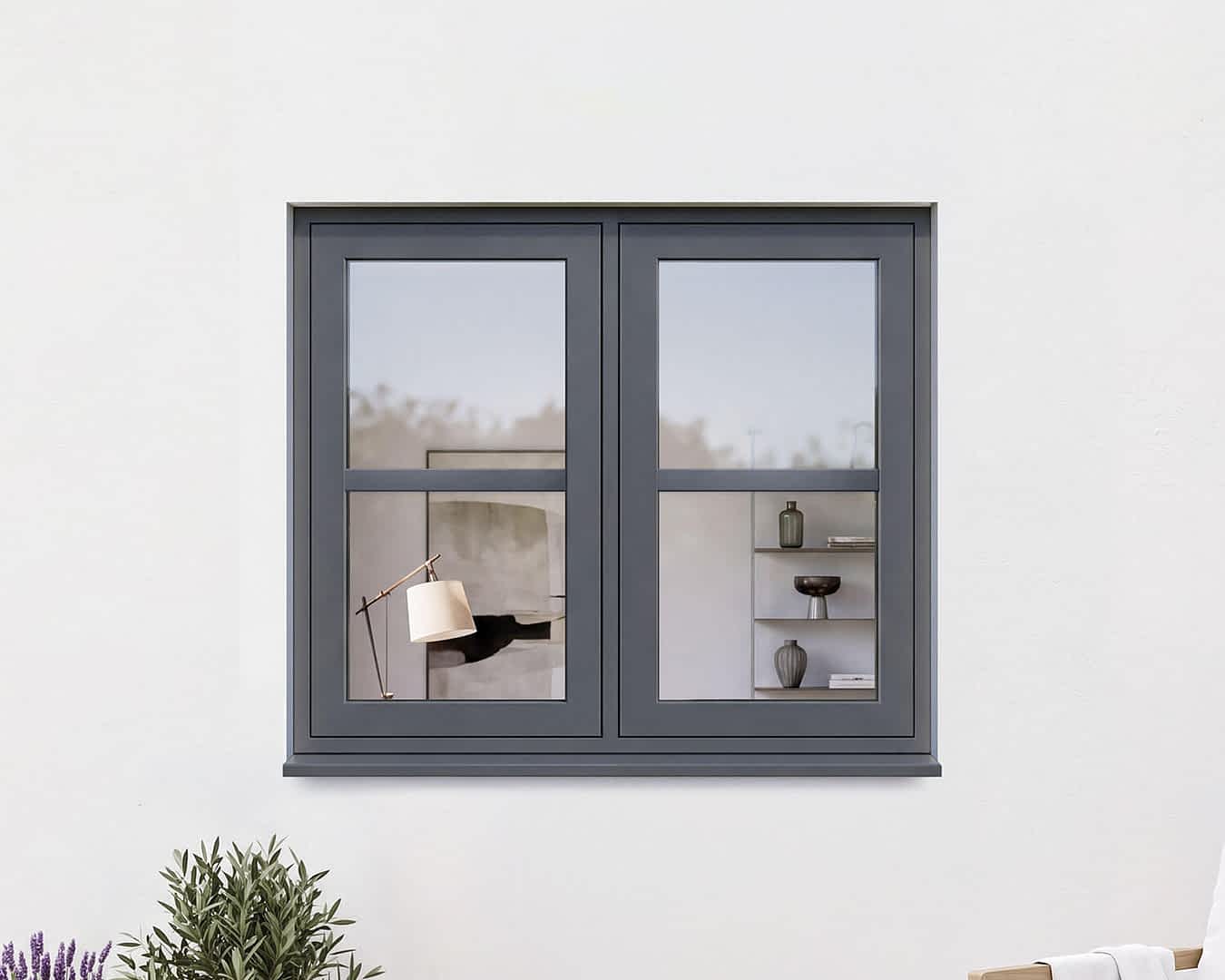 Revere Grey Industrial Flush Casement Window 1190 x 1040 Side Fixed Side Opener