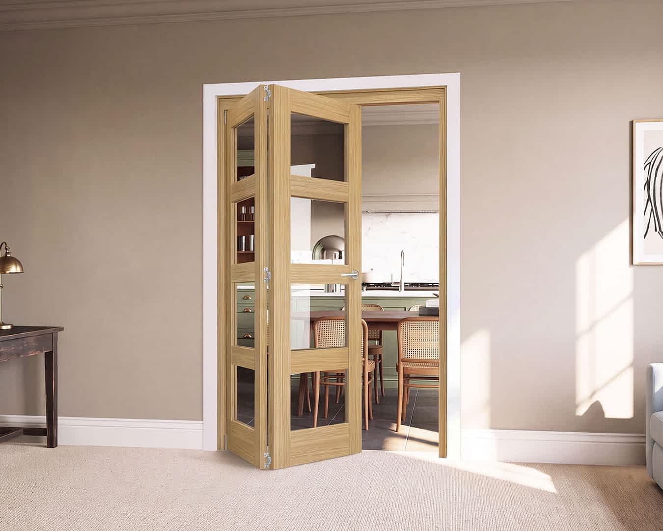 Vision Fully Finished Oak 4 Light Internal Bifolds 2 Door 2+0