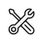 a screwdriver and a wrench arranged in a cross shape.