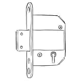 A black and white diagram of a mortice deadlock. This lock can only be opened with a key and doesn not include a space for a handle.