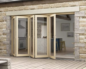 3600mm external unfinished oak bifold door - external view