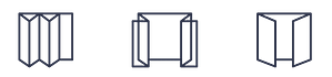 A black and white outline of three doors; bifold, folding french, and french.