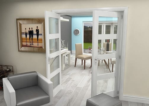 1604mm Vision White Primed 4 Light Internal French Doors - Open