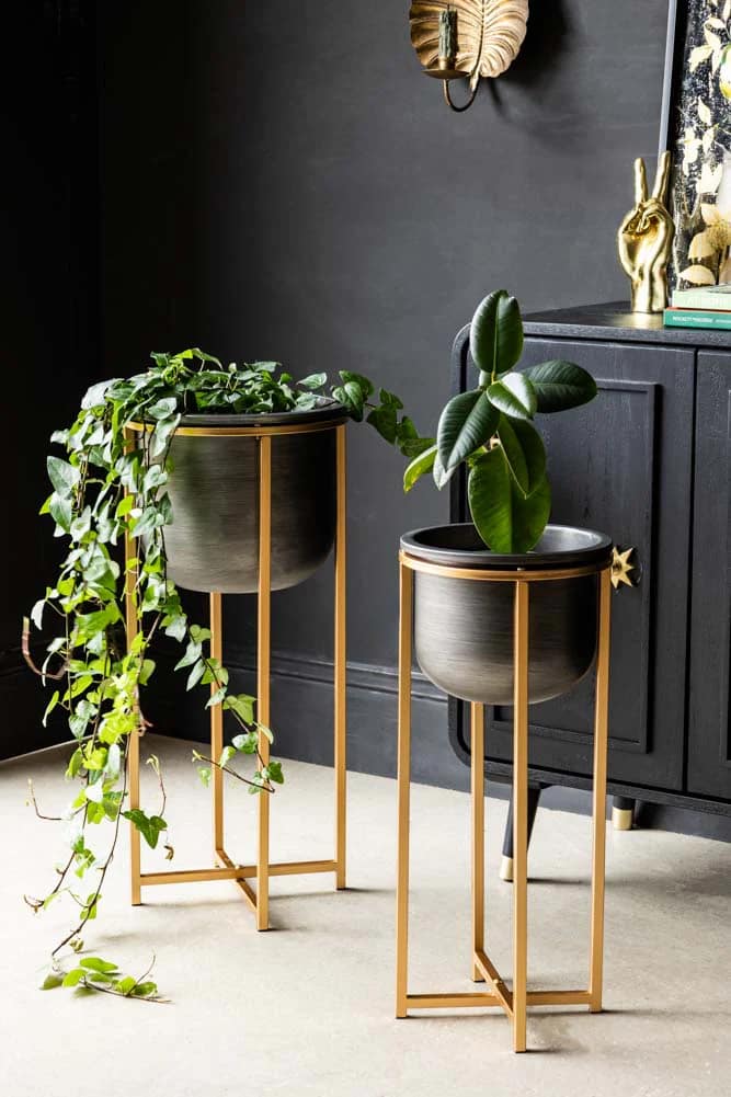 Black neo deco planter with bronze legs