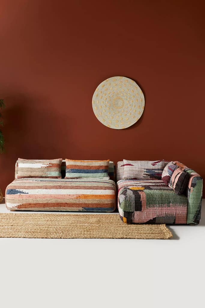 Cotton couch with strips of colour neo deco themed