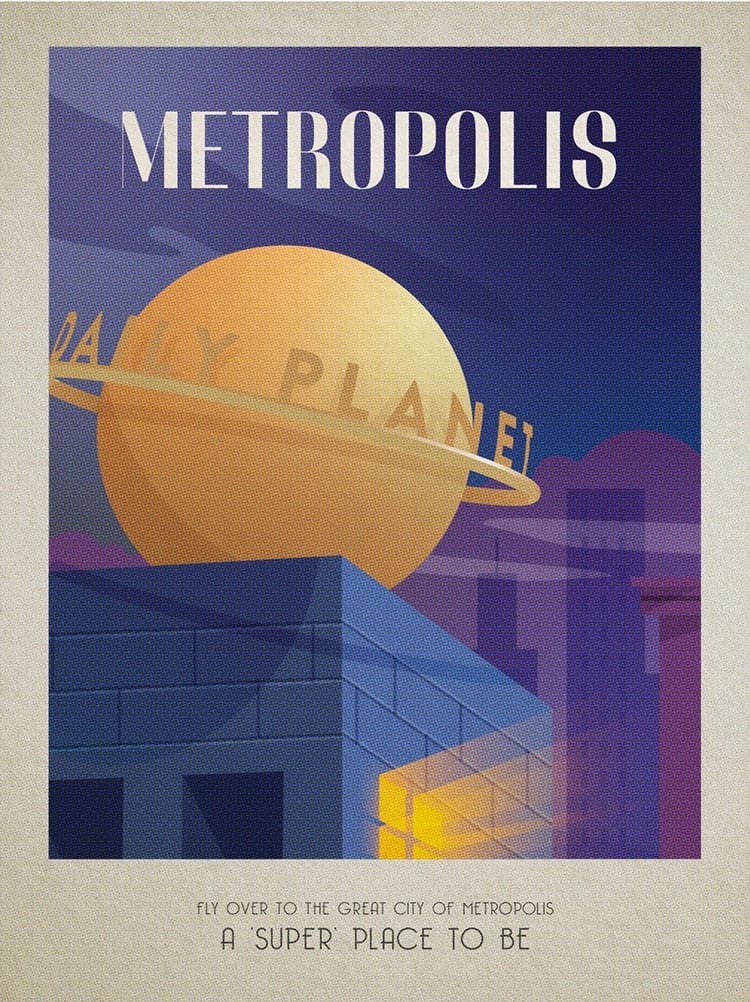 Vintage travel poster for Metropolis, Superman
