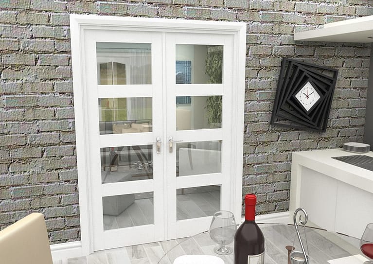 1452mm Vision White Primed 4 Light Internal French Doors - Closed