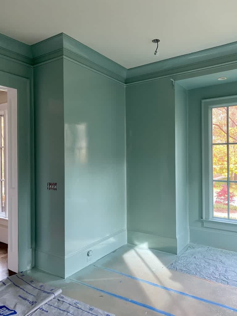 A freshly painted wall of a room
