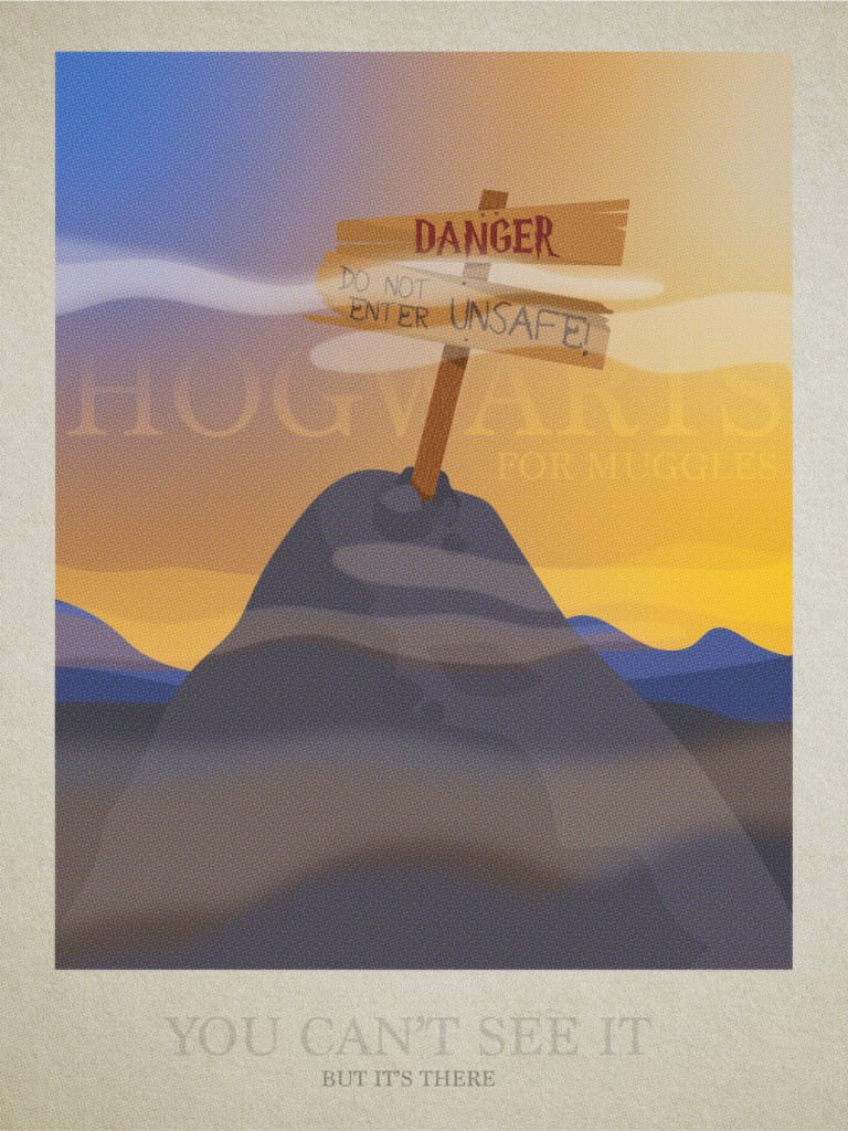 Vintage travel poster for Hogwarts School of Witchcraft and Wizardry