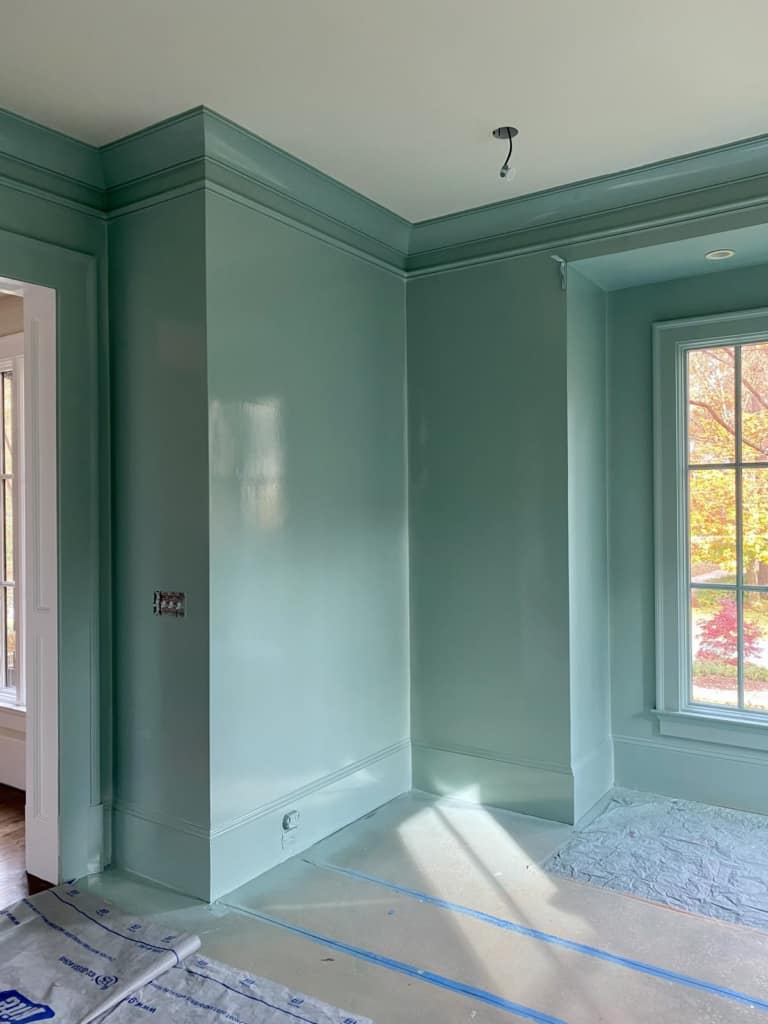 A freshly painted wall of a room
