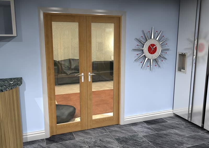 1226mm Vision Unfinished Oak 1 Light Internal French Doors - Closed