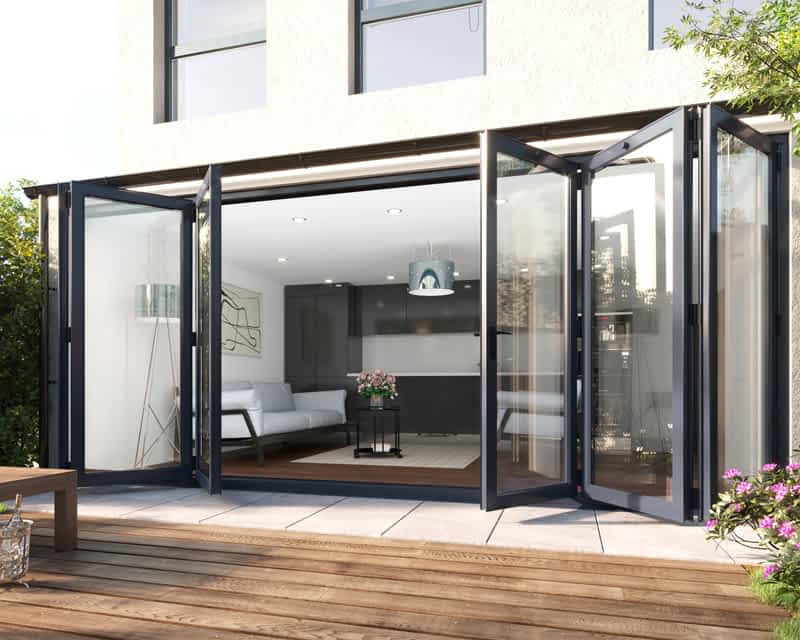 Industrial black glass bifold door