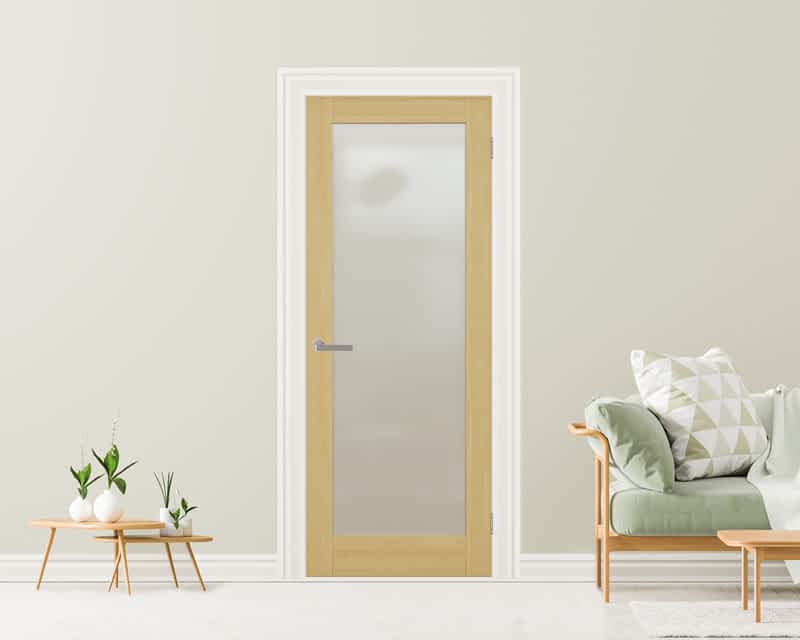Unfinished Oak 1 Light Single Internal Door With Frosted Glass