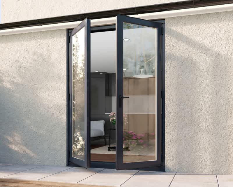 Glazed grey external aluminium french door with two doors. 1500mm