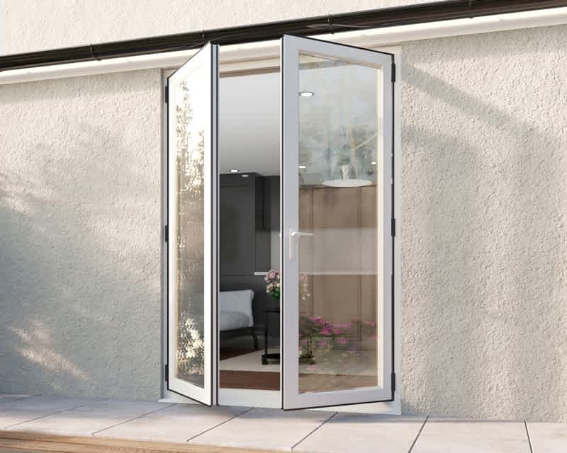 Glazed white external aluminium french door with two doors. 1500mm
