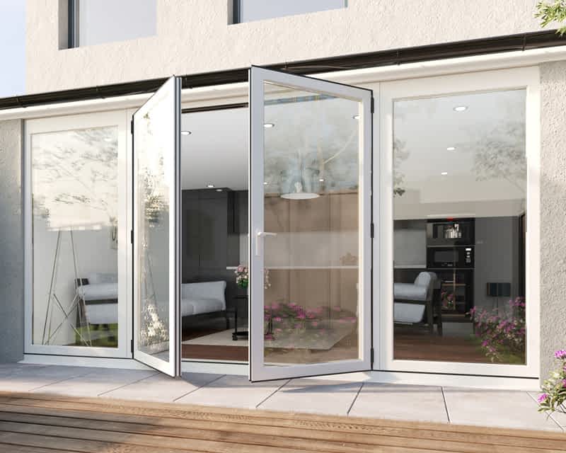  External white glazed aluminium french door. Four Large doors.