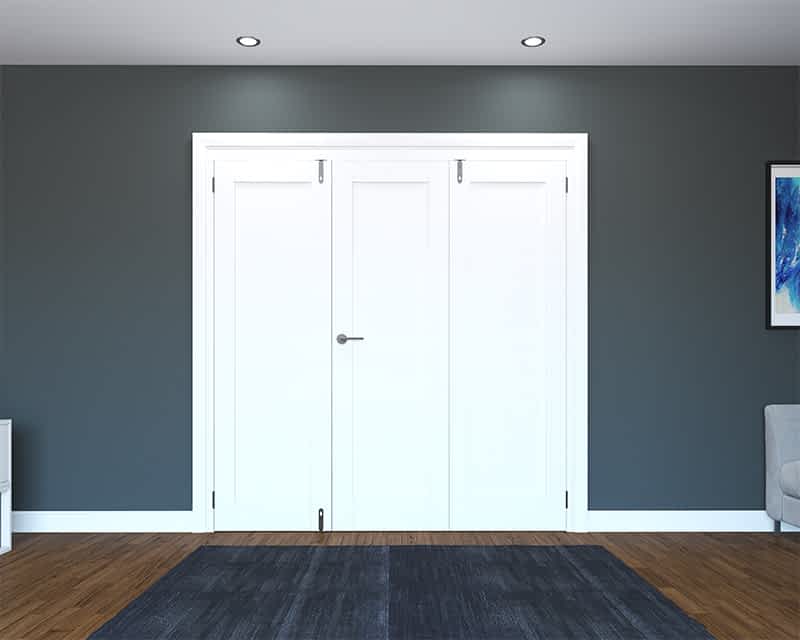White wooden internal folding french door with three door panels. 1914mm