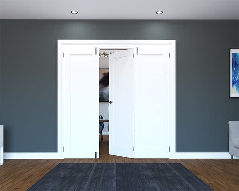White wooden internal folding french door with three door panels. 1914mm