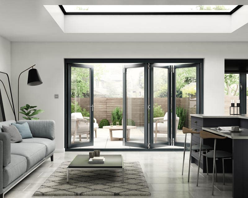 3000mm Aspect Grey 3+1 Bifold Doors - Internal Shot