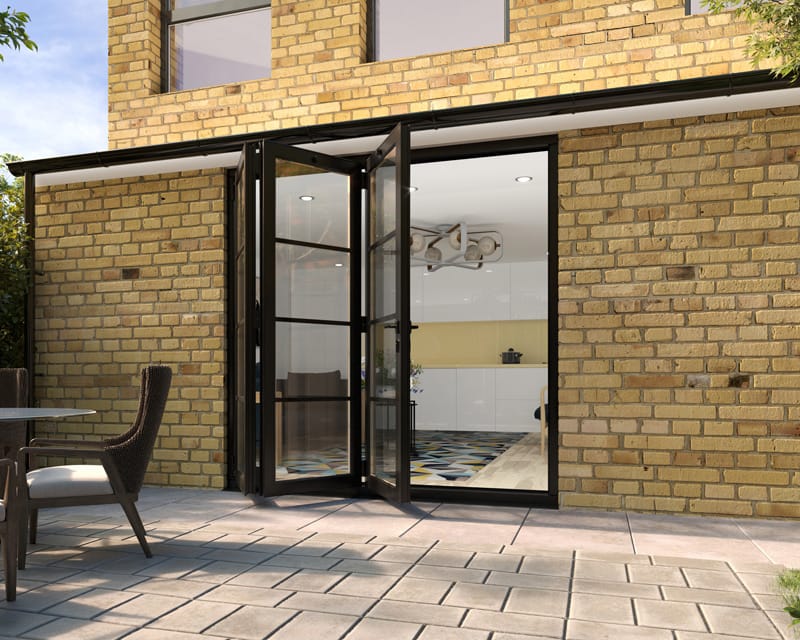 2100mm 3+0 Black Industrial Bifolds - Open