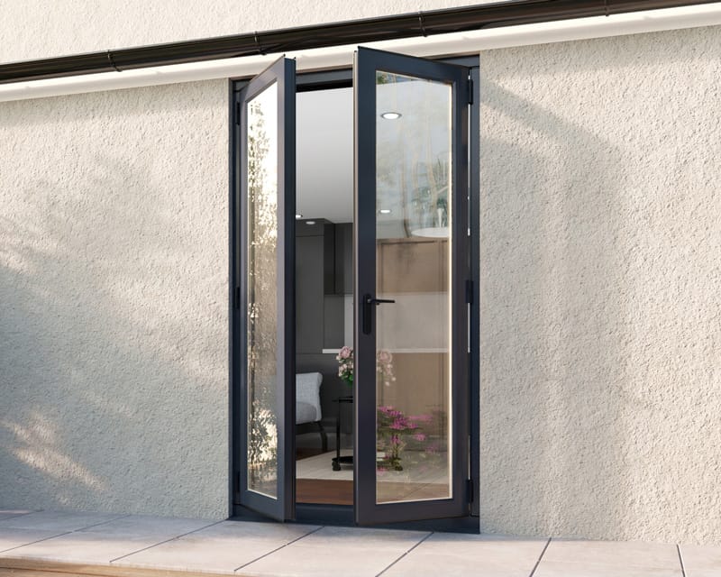 Grey glass french patio door