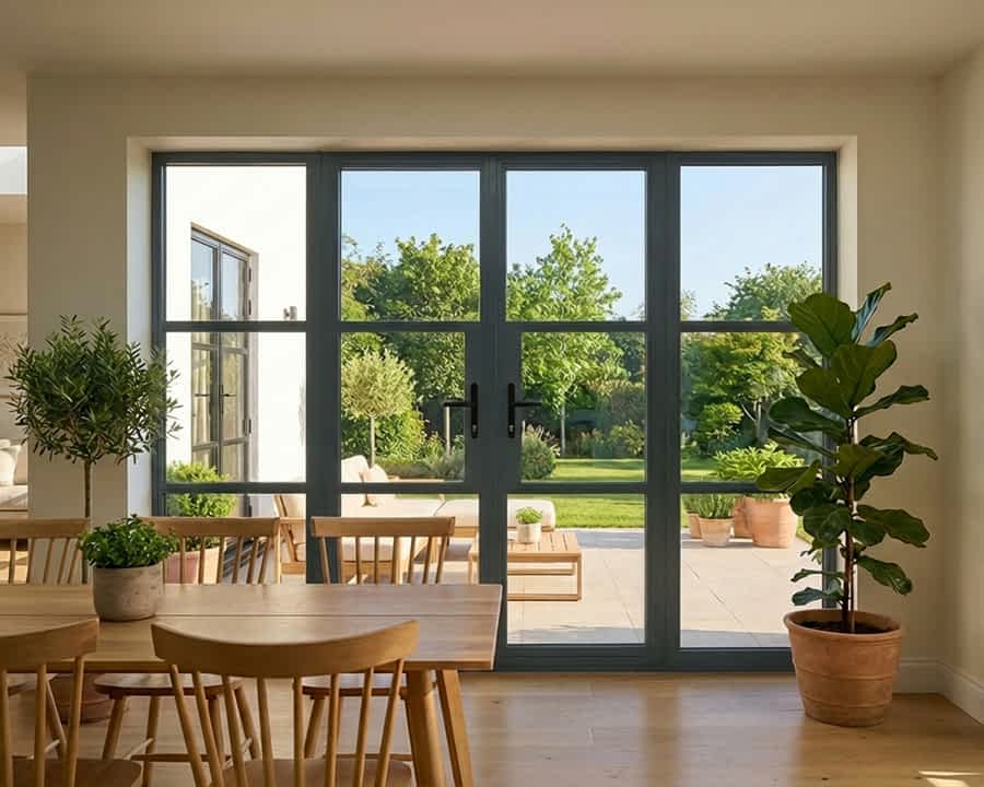 Grey Heritage French Doors with Sidelights - Internal Shot