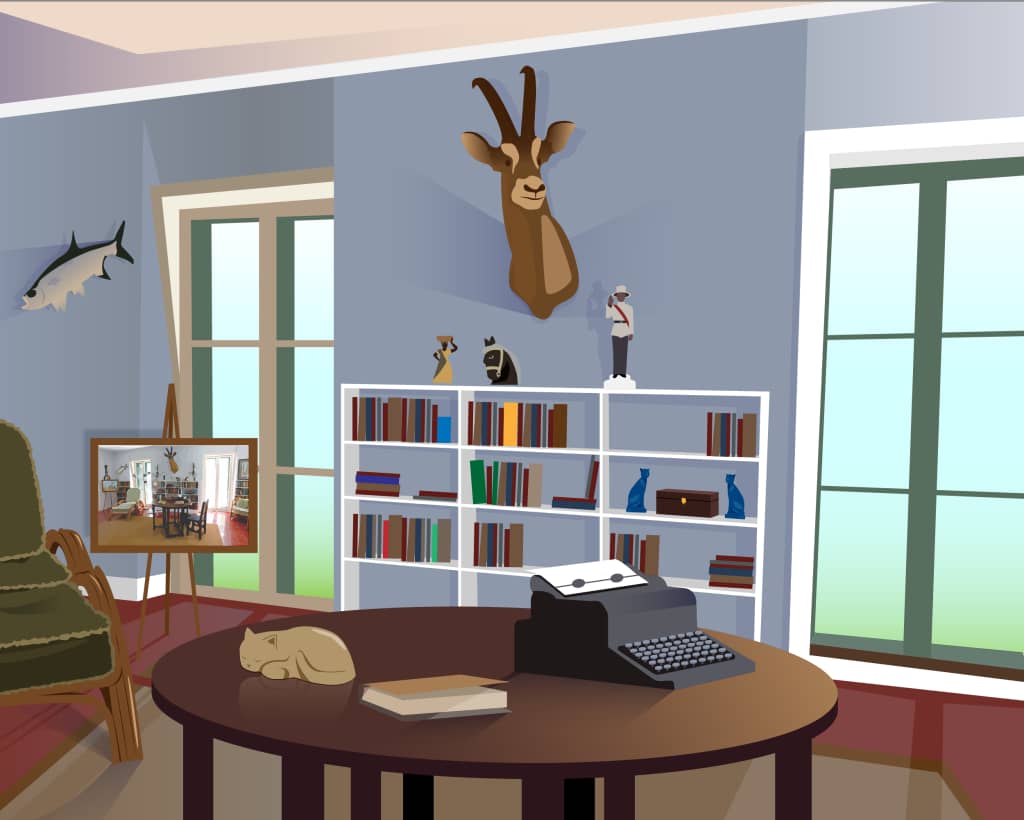 Illustration of Ernest Hemmingway's home study