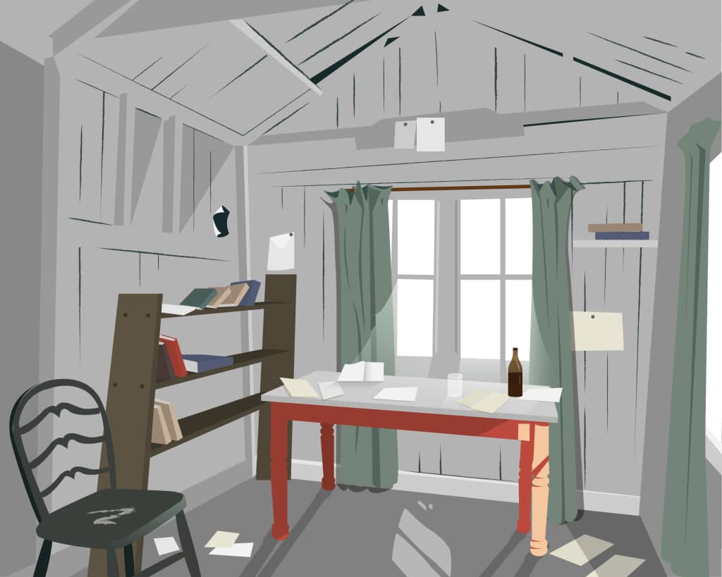 Illustration of Dylan Thomas' writing shed