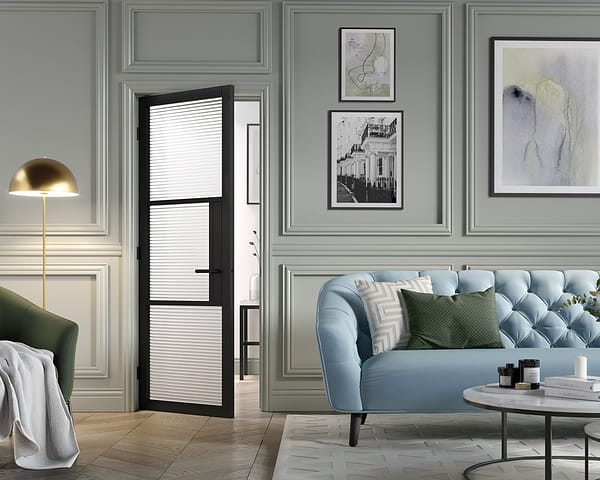 Tribeca Black Reeded Glazed Door