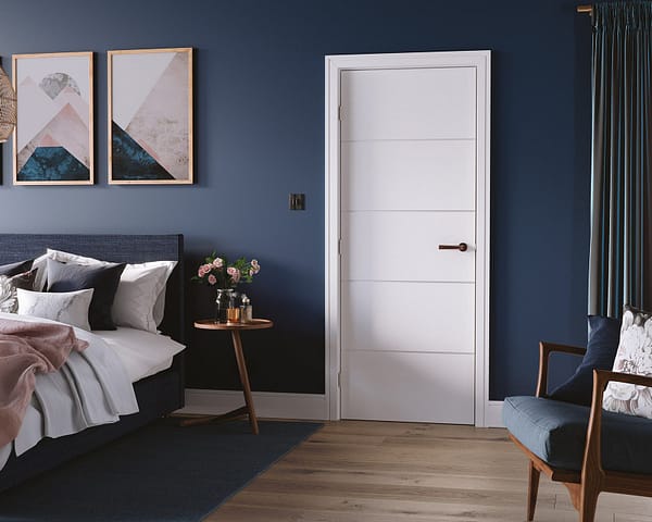 Horizontal Four Line Moulded White Door