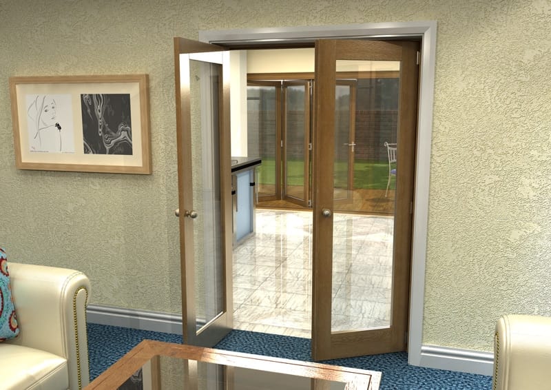1226mm Vision Fully Finished Oak 1 Light Internal French Doors - Open