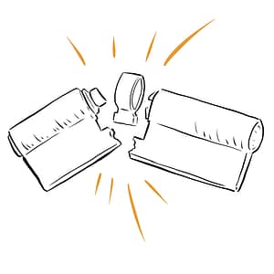 A drawing of a cylinder lock snapped in half. 