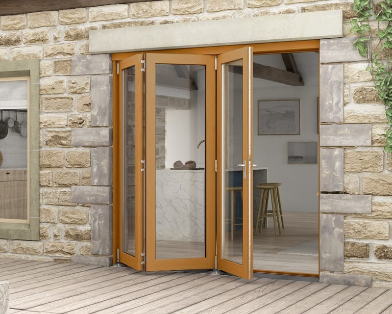 2100mm Icon Oak Fully Finished 3+0 External Bifold - Open